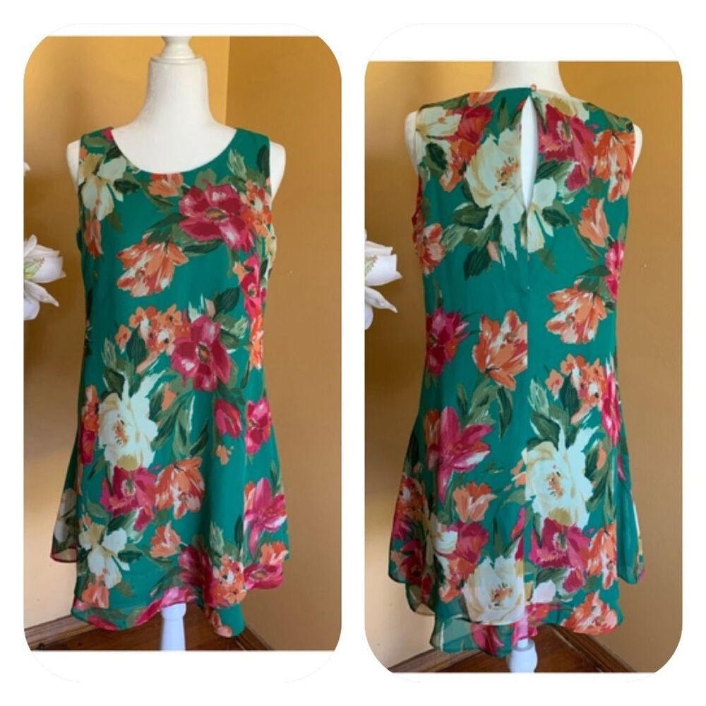 Chico’s Petites Dress Size 4 Sleeveless Fresh Floral Double Layer Knee Dress NEW